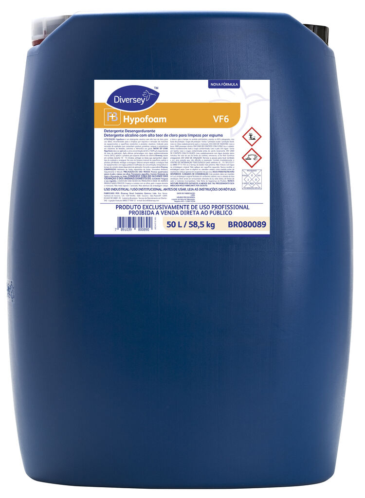 HYPOFOAM VF6 50L - DETERGENTE ALCALINO COM ALTO TEOR DE CLORO PARA LIMPEZA POR ESPUMA
